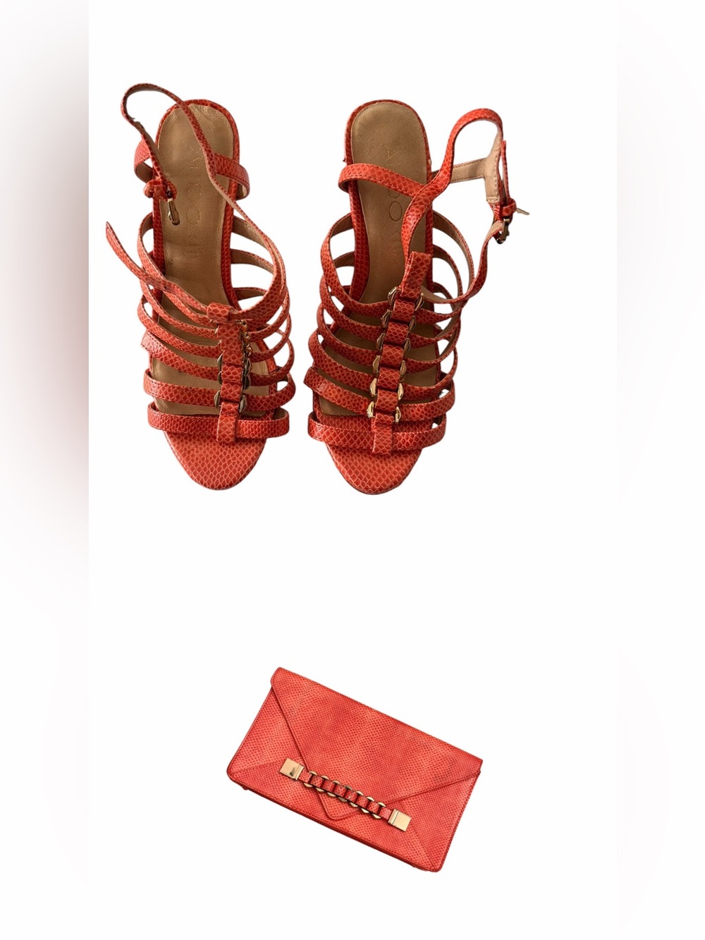 ALDO Women's Strappy Orange Heeled Sandals with matching purse